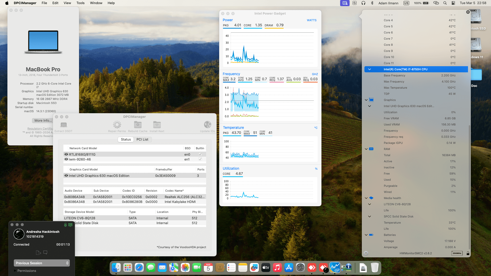 Success Hackintosh macOS Sonoma 14.3.1 Build 23D60 in Razer Blade 15 RZ09-02705E76